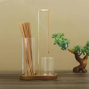 2 in 1 Wooden Incense & Candle Holder with Removable Glass Ash Catcher for Zen Aromatherapy Burner in Living Room & Bedroom Decor Gift Solid Wood Base Minimalist Design