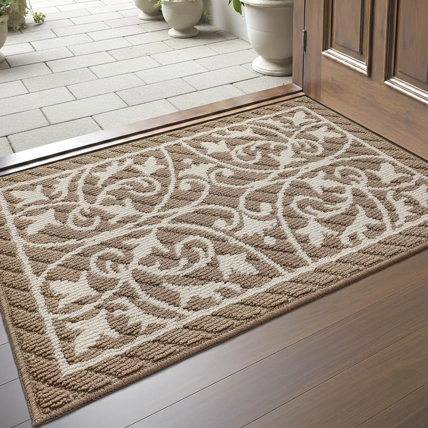 DEXI Low-Profile Thin Front Door Mat - Non-Skid Polypropylene Dirt Trapper for Indoor Entryway, Machine Washable Rug, Non Skid Mats, 20x32 in, Gray,back to school,dorm essentials,home decor,home essentials