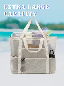 Multifunctional Beach Bag Large Capacity Mesh Swimsuit Storage Bag, Single Handle Handheld Beach Bag, Essential for Family Travel Vacation Cruise, Travel Bags