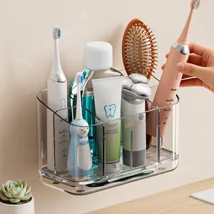 MOPMS 5-Cup Large-Capacity Drainable Bathroom Toothbrush Holder—Wall-Mounted with Toothpaste Holder—Cosmetics Drawer, Large-Capacity Tray, and Bathroom Accessory Bottle Home Storage Organizer, Great Home Essentials, Perfect Gift Idea #SummerVibes