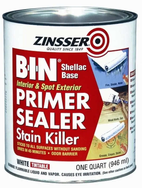 Rustoleum B-I-N Shellac Base Primer & Sealer 00904, 1 qt Wood Stain Killer, Grease Stains & Water Barrier, Odor Block for Office & School Supplies Prep, Re-Coat in 45 Minutes, Odor Barrier
