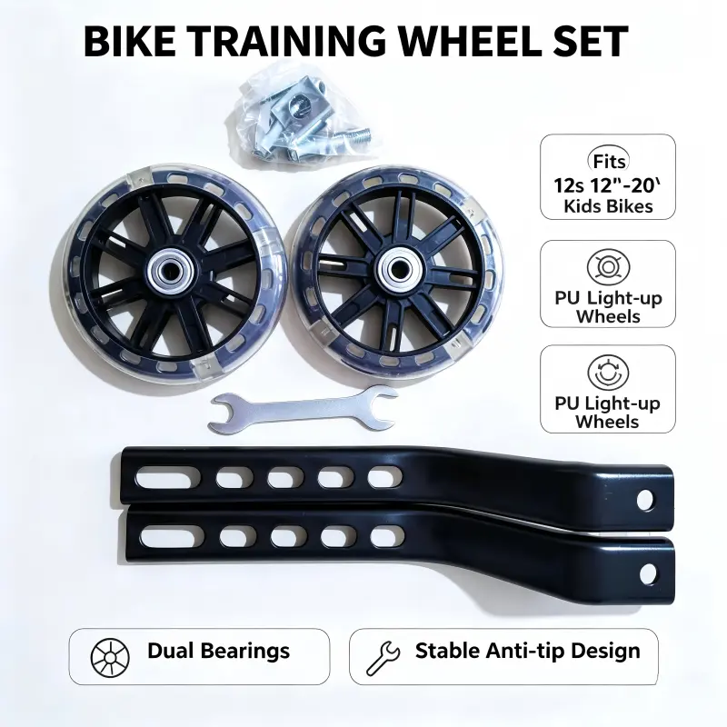 Universal Training Wheels for Kids' Bikes, Glowing Bike Stabilizers with Magnetic Self-Generating LED Lights and Stable Anti-Tip Design