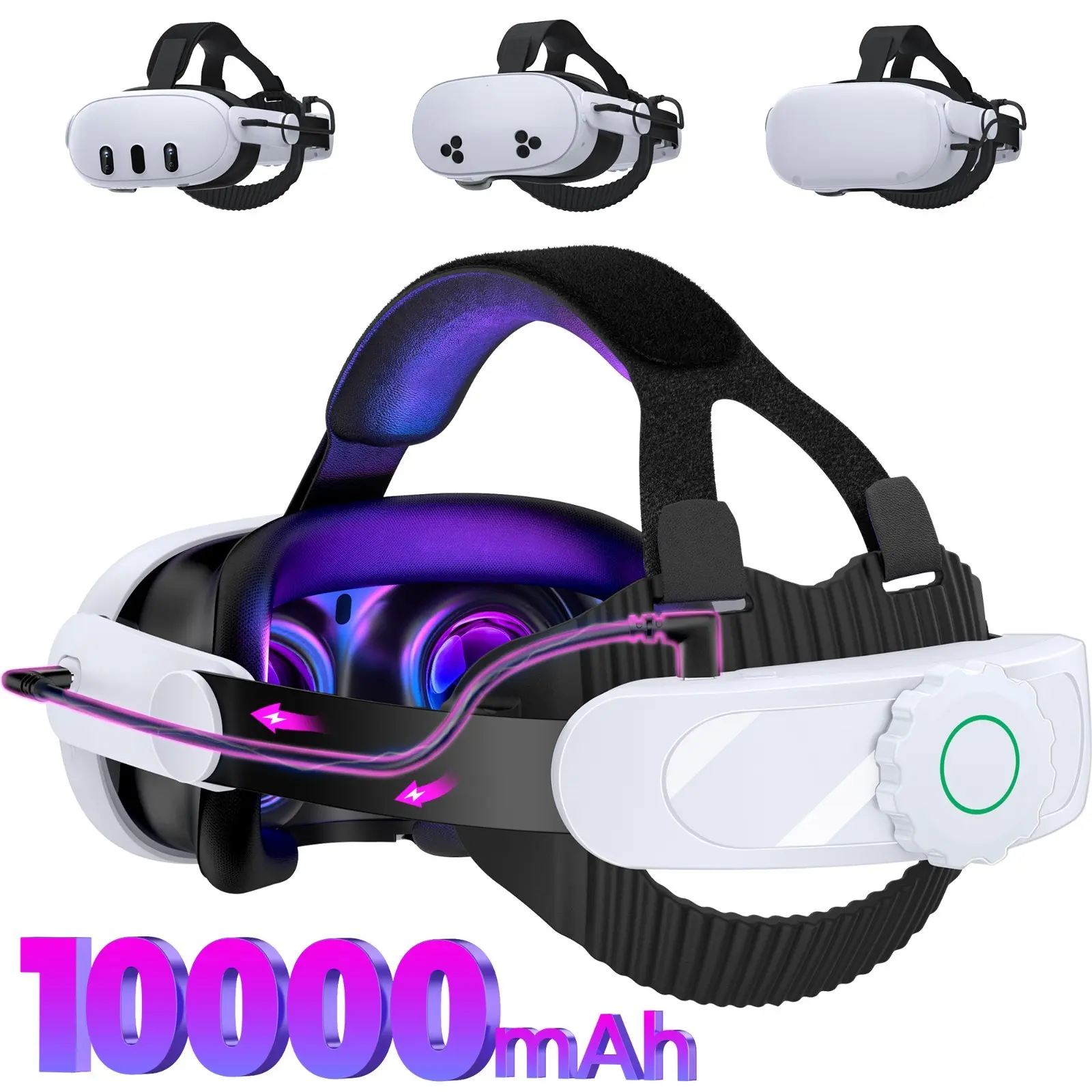 Head Strap with 10000mAh Battery Pack for Meta Quest 3S/Quest 2/Quest 3,Adjustable Elite Strap Replacement Intended for Quest Head Strap,VR Headset Accessories Extend Playtime Reduce Pressure