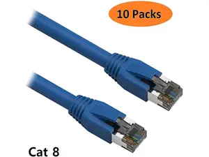 Nippon Labs Cat 8 Ethernet Cable 15 ft. - Blue, 2GHz, 40G, 24AWG, S/FTP - Shielded Latest 40Gbps 2000Mhz SFTP Patch Cord, Heavy Duty High Speed Cat8 LAN Network RJ45 Cable - in Wall, Outdoor for Router, Modem, Gaming etc. - 10 Packs