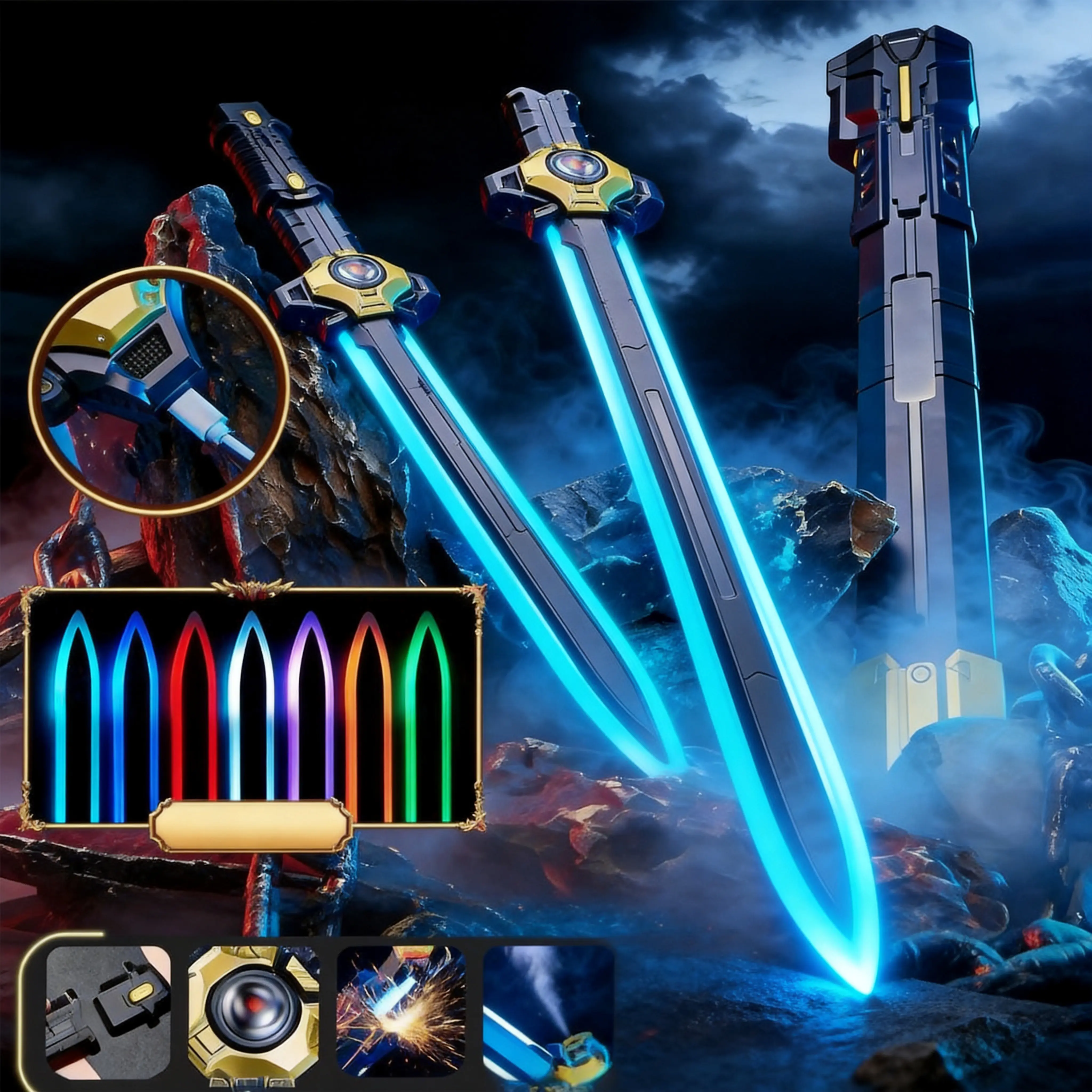 Viral Sparkle Spray Light Saber for Boys, Dual Blade Swords-in-Sword Toy, Cool Flashing Laser Sword Battle Blade, Screen-Free Indoor Outdoor Play, Perfect Birthday Holiday Gift for Kids