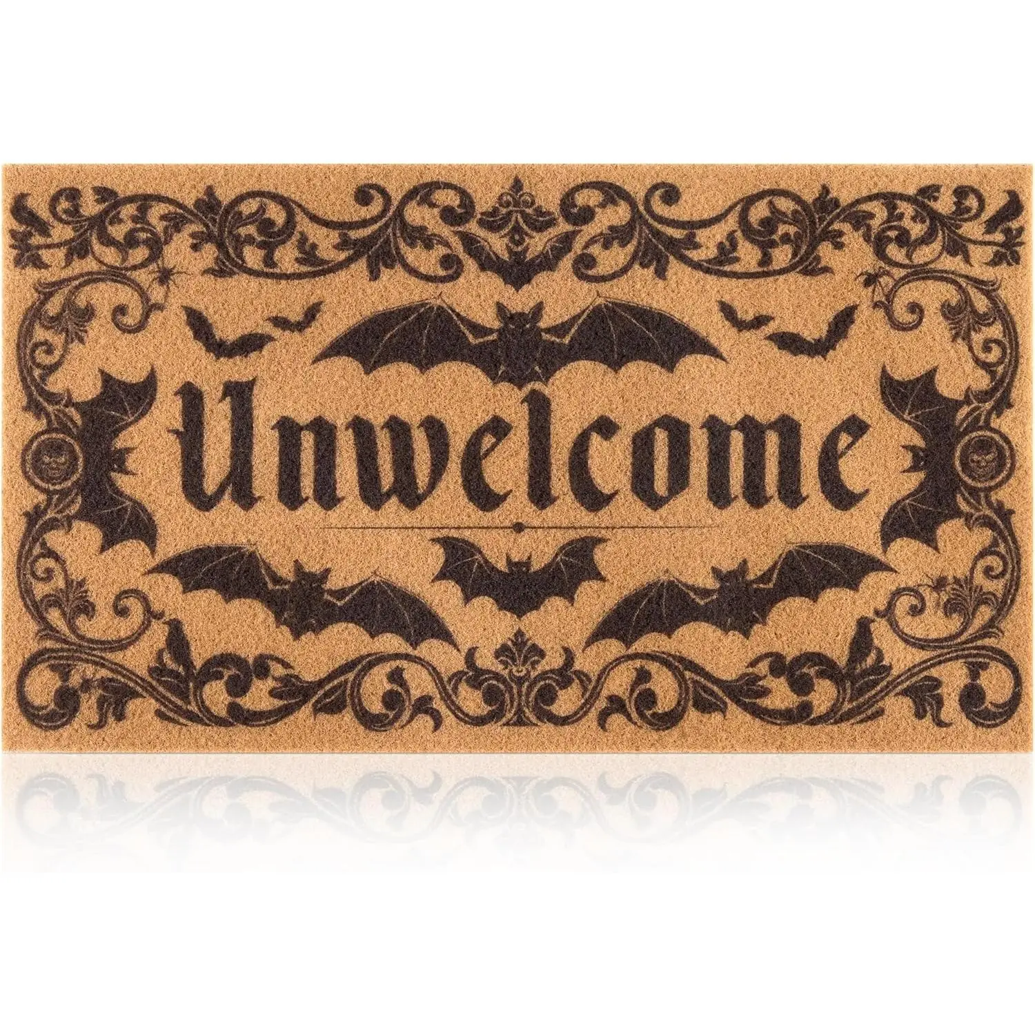 Gothic Bat Door Mat for Front Door, Doormat Outside Entrance with Unwelcome Design, Gothic Decor for Porch and Entryway, Indoor Outdoor Use, 17'' x 29.5'' - Brown