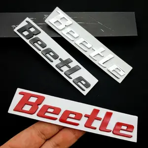 1pc 3D Metal Chrome Black Red Beetle Logo Car Rear Trunk Letters Emblem Decal Badge Sticker Car Stickers For Volkswagen VW Beetle Auto Decorative Accessories