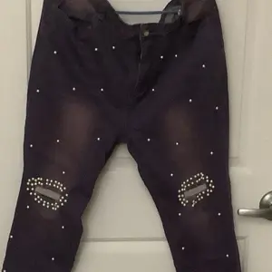 Unbranded Purple Distress Denim Jeans W/ Costume Pearl Accents &  Fringe Sz 3XL