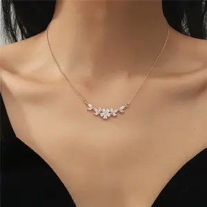 Crystal Flower CZ Charm Necklace 14K Gold Plated Hypoallergenic Gemstone Jewelry for Weddings & Special Events 17.7L-20.5L
