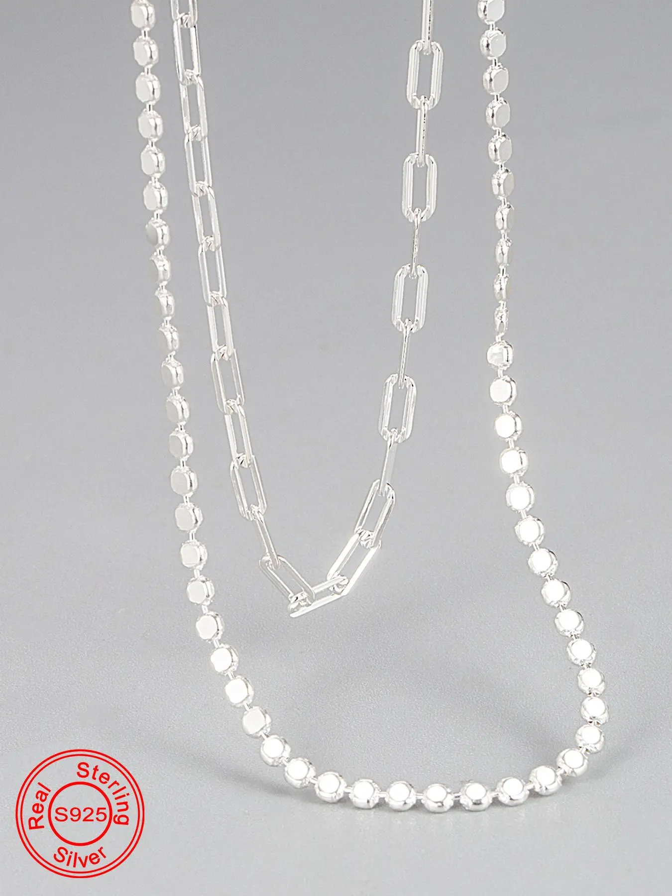 S925 Sterling Silver Simple Double Layer Necklace, Fashion Jewelry for Party, Daily Clothing Decor, Trendy All-match & Exquisite Jewelry for Birthday Gift