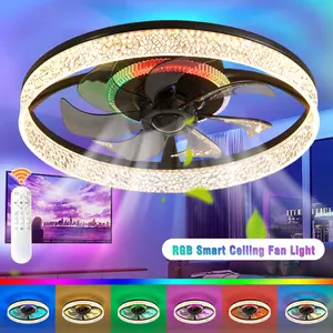 Ceiling Fan with RGB Lights Phone APP/Remote Control, Flush Mount Ceiling Fan with 6 Speeds & 3 Color Temperature 3000-6000K RGB Mode Dimmable for Living Room Bedroom