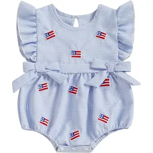 My First 4th of July Baby Girl Outfit American Flag Sleeveless Bubble Onesie Romper Summer Newborn Infant Clothes