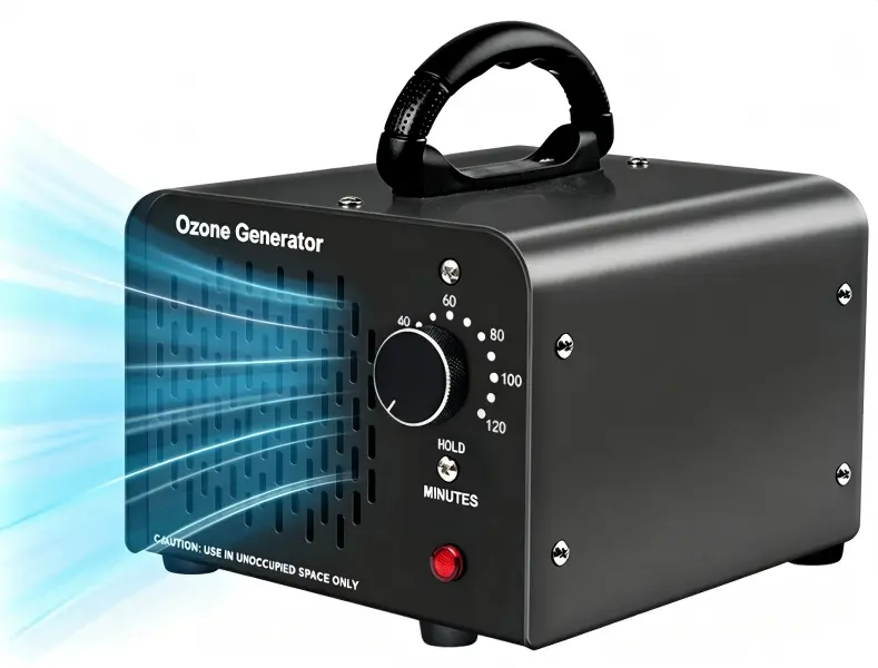Mechanical Hardware Black Ozone Generator - Compact Metal Body, Adjustable Compact Structure, Auto Stop Timer, All Seasons O3 Air Purifier Odor Remover for Home, Office (Up to 2000 Sq Ft Coverage), Basement