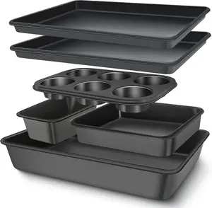 Baking Pans Set, Nonstick Bakeware Sets, Oven Pans for Cooking,  6 count Baking Sheets Set Including Cookie Sheet, Deep Roaster Pan, Square Pan, Loaf Pan, Muffin Pan, Carbon Steel Baking Set