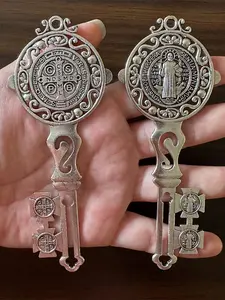 Double Pack Saint Benedict Key Blessing For Protection - Home and Door hanger - Wall Hanger Catholic Gifts - Llave de San Benito Catholic Favor - Religious Decoration