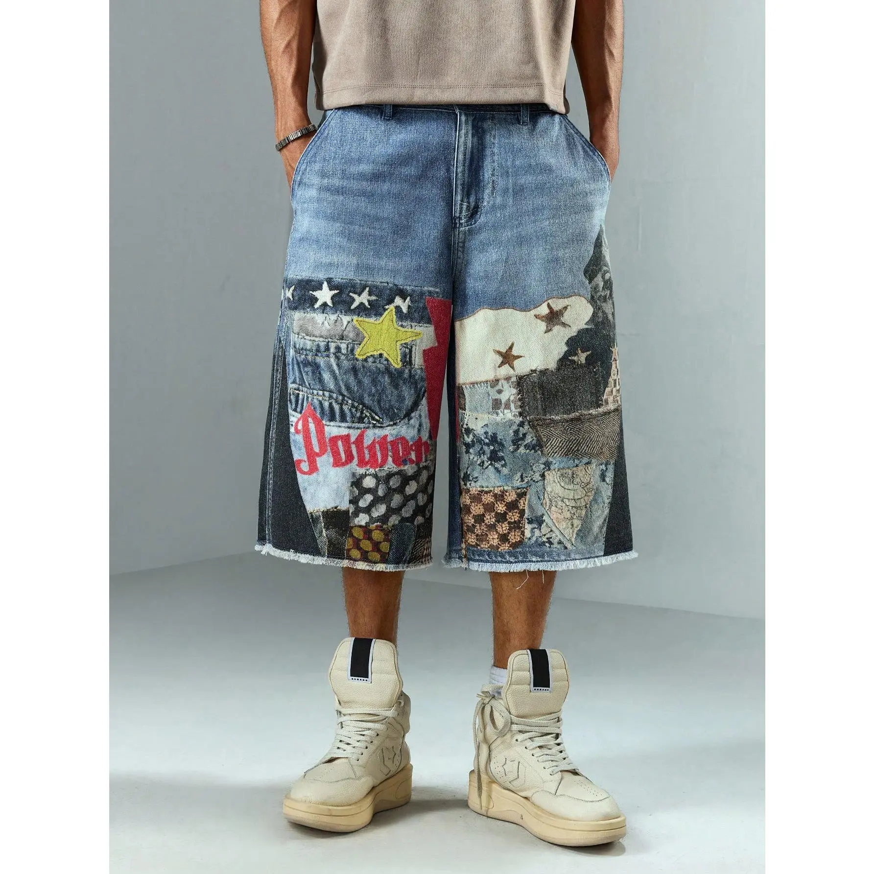 Men's Classic Stretch Denim Shorts - 5-Pocket Construction Menswear, Retro Graphic Fabric, Spring-Summer Casual Streetwear Jorts, Five-Pocket Construction