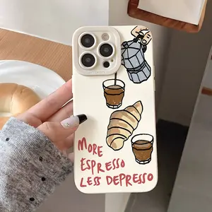 Simple Eye Coffee and Cream Puff Creative Design Phone Case, suitable for iPhone 17/16/1/14/13/12/11/X/XS/XSMAX/16E/12.13MINI - Thickened Full-Edge Shockproof Soft Case, a holiday gift for friends, family, and yourself, Cover, Accessories, Smartphone, Cel