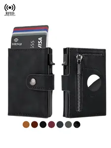 AirTag Compatible RFID Blocking Durable Wallet for Men Pop Up Credit Card Holder Slim Leather Bifold Wallet with Air Tag Slot ID Window Zipper Pocket Anti-Lost Short Purse for Male