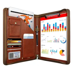 Zippered Padfolio Organizer, Leather Planner Binder, 10.2 Inch Portfolio Folder for Documents, Letter Size Business Card Holder for Men&Women (Brown)