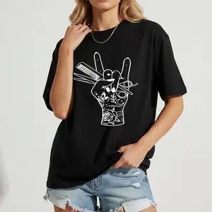 Hairdresser T-Shirt for Women, Stylist Scissors and Comb Graphic Tee, Funny Barber Rock Hand Sign Shirt, Hair Stylist Appreciation Gift