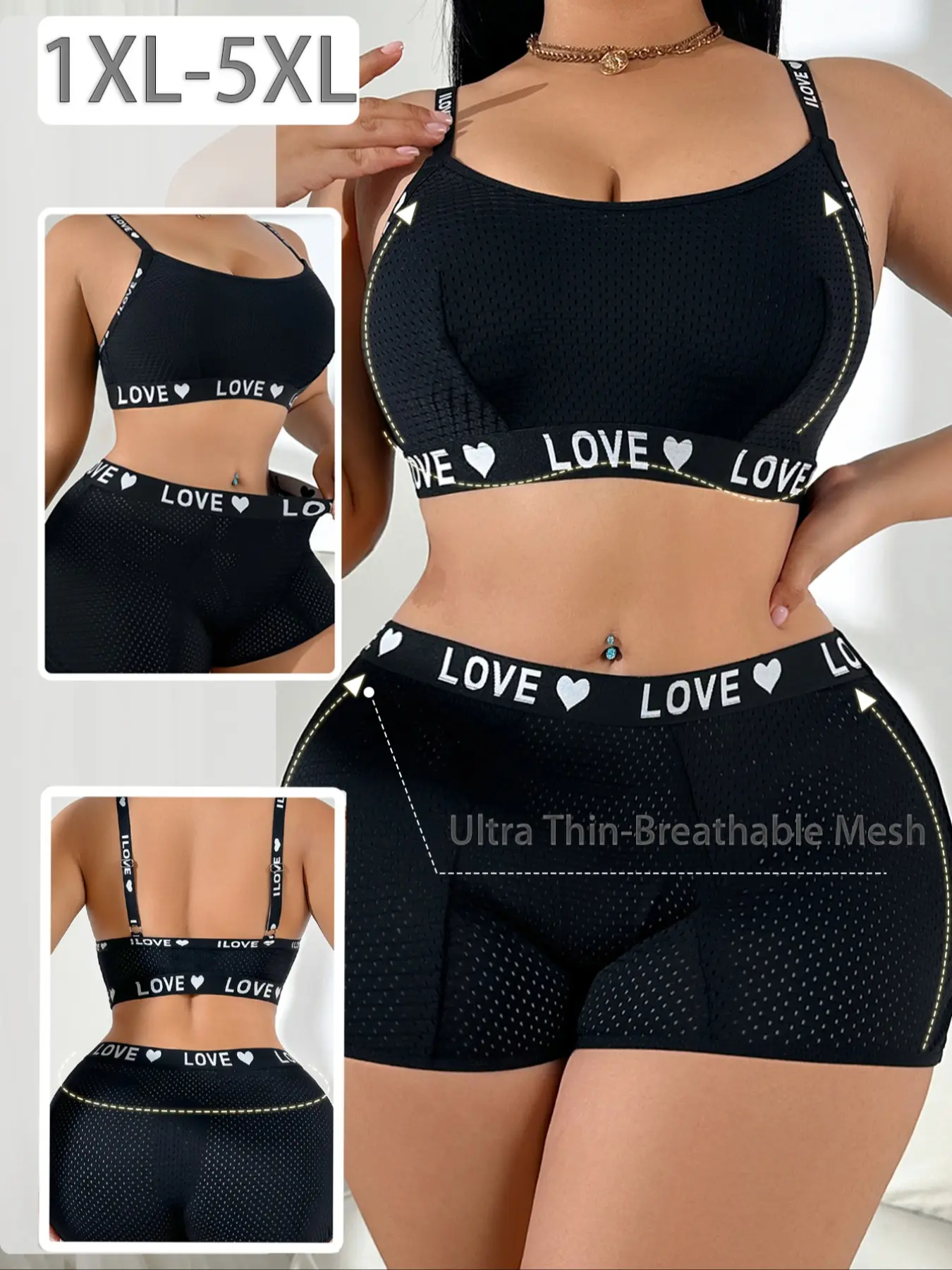 Plus Size Women's Workout Outfit - Sports Activewear Set, Printed High Waist Scrunch Butt Shorts & Racerback Top, Sweat-Wicking for Pilates, Gym, Sportswear For Gym, Sportswear Clothing