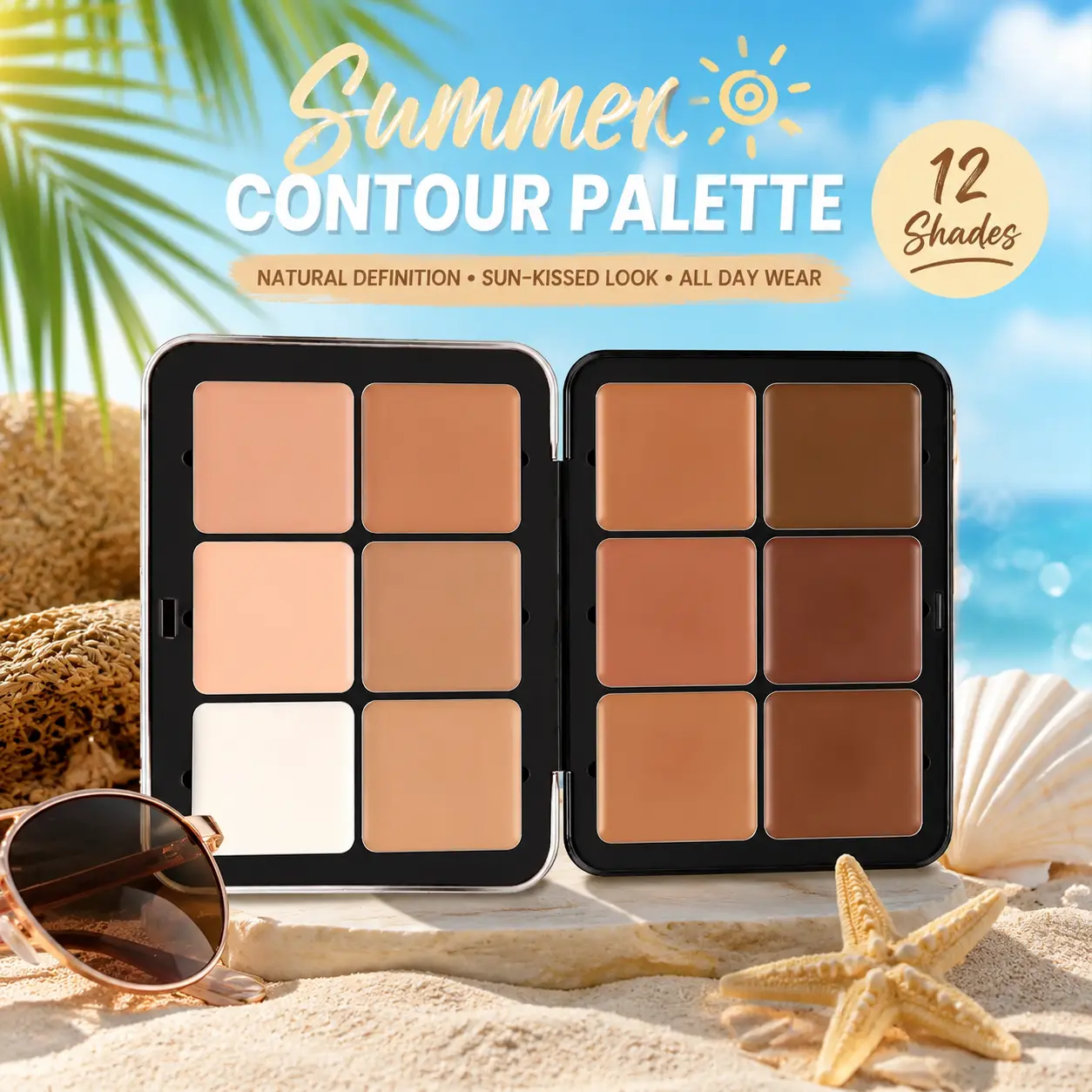 Women's 12-Color Cream Concealer & Blush Cosmetic Palette, Multiple Shades Glowing Makeup Set for All Skin Types, Professional Airbrushed Skin Finish, Dewy Makeup, Soft Blush, Alcohol-Free, 12Th