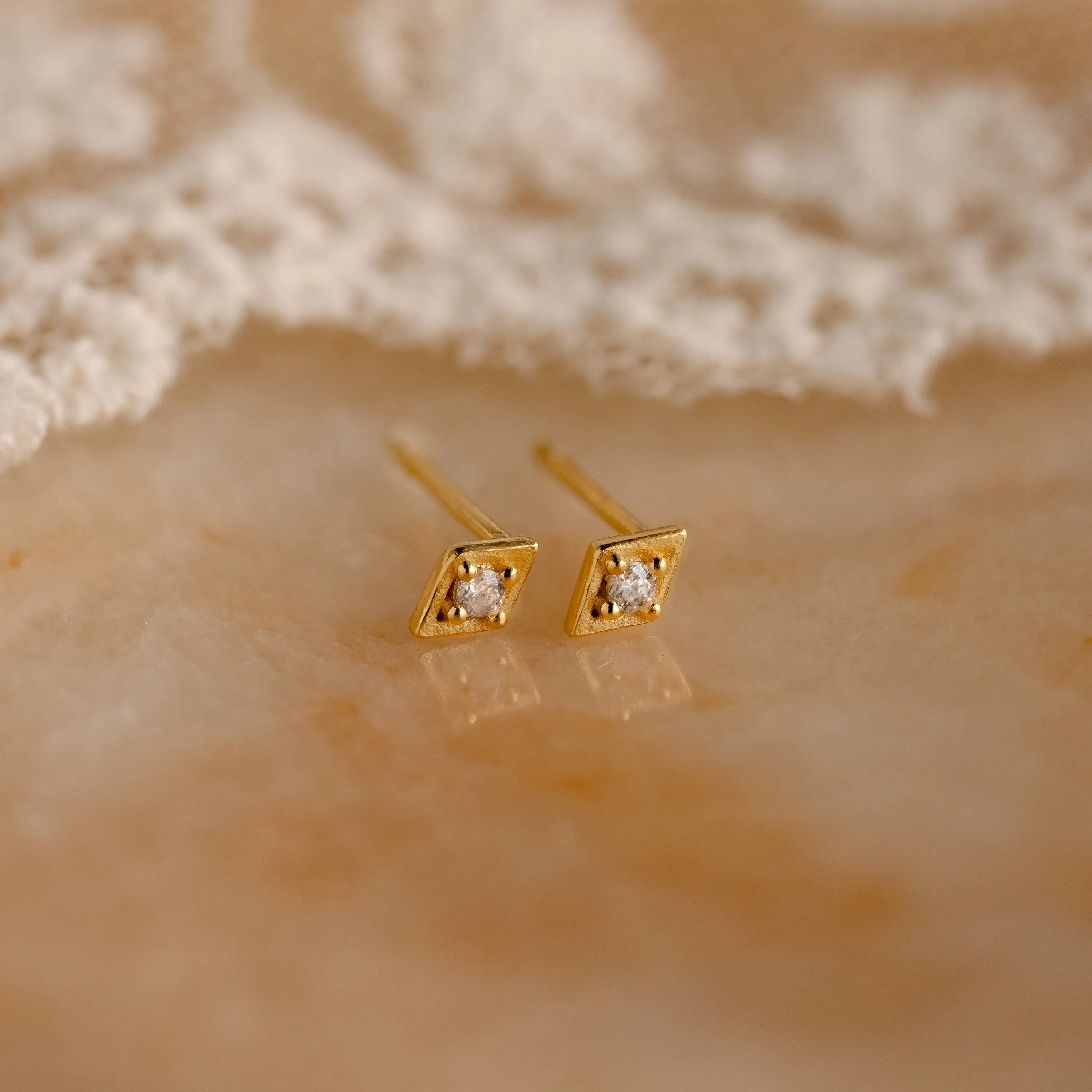 Ericka Diamond Studs by Caitlyn Minimalist - Dainty Geometric Crystal Stud Earrings - Vintage Style Cartilage Earrings - Art Deco Jewelry - Birthday Gift