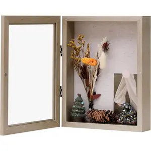 8x10 Shadow Box Frame with Linen ,  Glass Display Case for Medals, Photos, Memorabilia, Awards - Pins Included- Champagne
