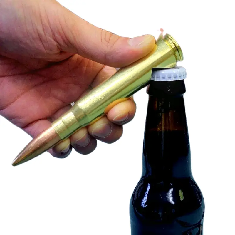 HittCraft 50 BMG Brass Design Beverages Bottle Opener - 5.5in Size All-Steel Sturdy Kitchen Utensil, Metal Grip, 1-Handed Manual Tool, Easy to Carry Gun-Themed Bar Accent, Ideal for Wedding/Bachelorette Party Men's Gift
