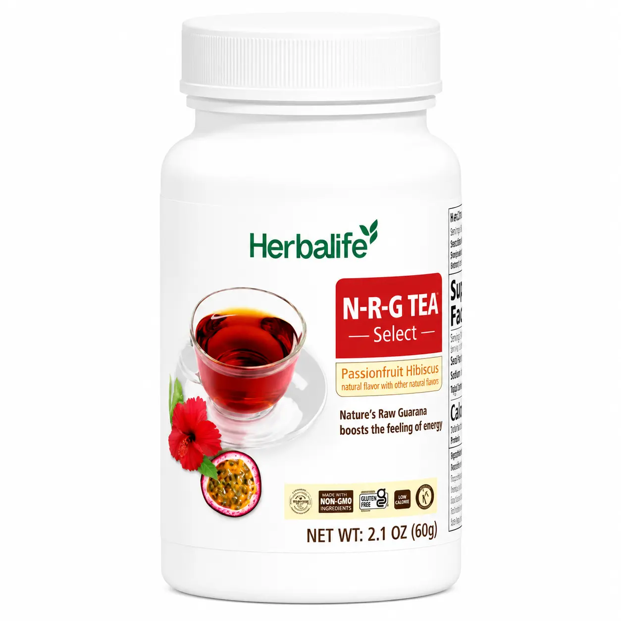 Herbalife N-R-G Tea Select Passion Fruit Hibiscus 2.1 Oz Canister Instant Tea Powder Hot or Iced Tea Drink Passion Fruit Hibiscus Flavor Gluten Free Beverage Mix Caffeinated Tea Daily Routine Beverage Instant Tea Drink Refreshing Tea Powder