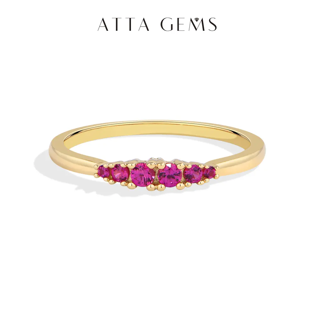 ATTAGEMS Simple Design 1.2-2.3mm Round Cut Lab-Grown Ruby&Sapphire&Green Stone Rings for Women 925 Sterling Silver Ring Engagement Anniversary Party Summervibes Gift Stacking Rings Fine Jewelry R405 summerwins