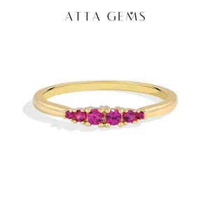ATTAGEMS Simple Design 1.2-2.3mm Round Cut Lab-Grown Ruby&Sapphire&Green Stone Rings for Women 925 Sterling Silver Ring Engagement Anniversary Party Summervibes Gift Stacking Rings Fine Jewelry R405