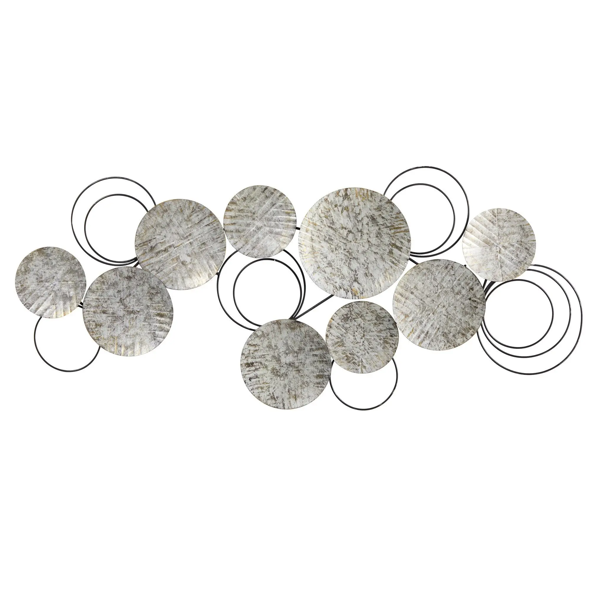Antique Artistic Galvanized Embossed Metal Discs Wall Art - 4.5'x2' Home Supplies Art Wall Decoration, Mid Century Focal Point for Home Styling, 4.5' X 2'