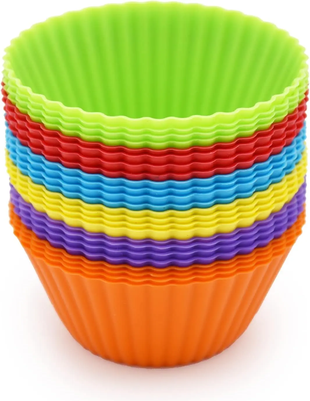 24 Pack Reusable Silicone Cupcake Liners, Non-Stick BPA-Free Muffin & Cupcake Baking Cups for Oven, Air Fryer & Freezer, Multicolor