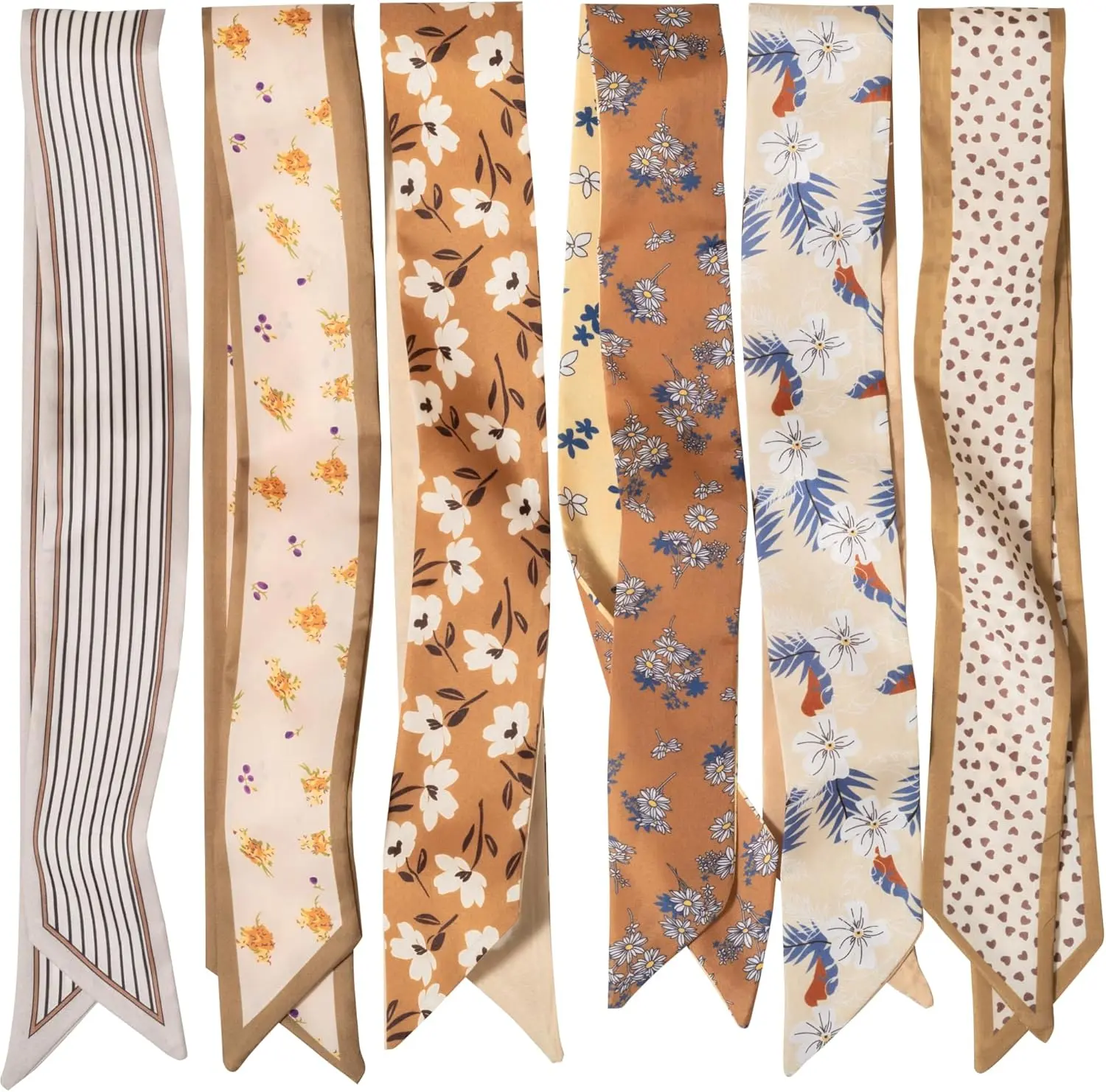 Women's Satin Scarf with Floral Print - Multi-Use Female Hair & Neck Tie for All Seasons, Every Day Boho Chic and Party Casual Wear, Multi-Use Wear, Printed Motifs