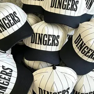 Vintage Striped Trucker Hat – Navy Pinstripe Flat Bill Snapback Cap, Adjustable Baseball Hat for Men Women, Retro Streetwear Summer Hat：