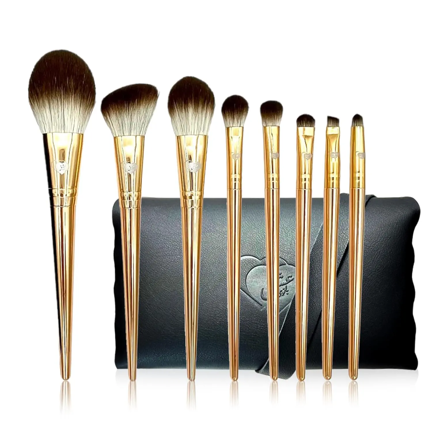 Gold Makeup Brushes | 8pc Full Face Professional Makeup Brush Set with Travel Bag | Cruelty Free, Natural Hair-Like Make Up Brushes