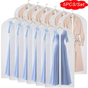 5-piece hanging garment storage bag with transparent panels - foldable garment organizer suitable for bedroom, wardrobe, and luggage - made of durable polyester, unprinted, suitable for hand/dry cleaning, garment organizer storag, Dustproof Cover