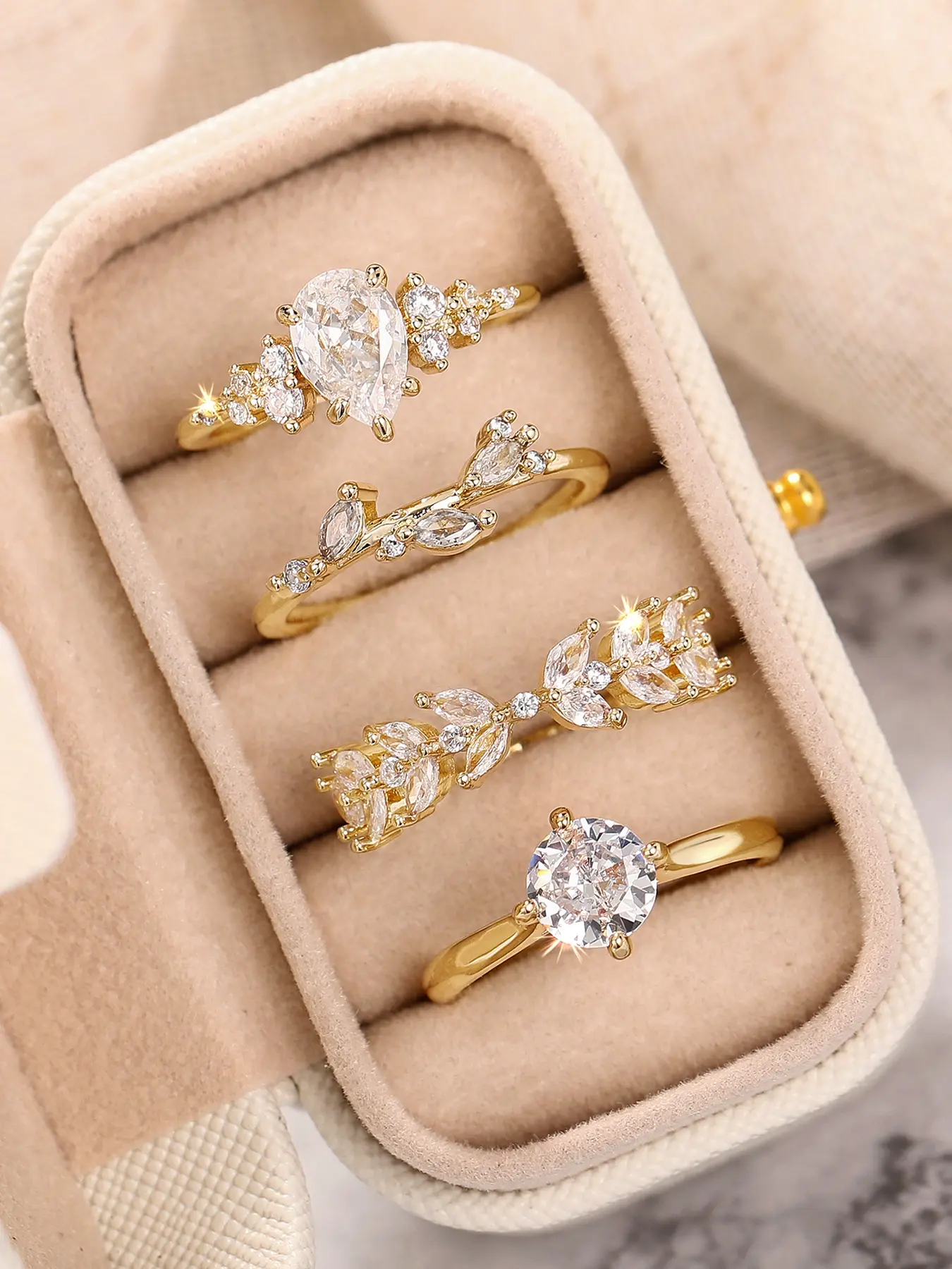 Women's Artificial Zircon Ring Set, Casual Style Copper Jewelry Rings Gift Box Included, All Season Wedding Anniversary Party Accessories