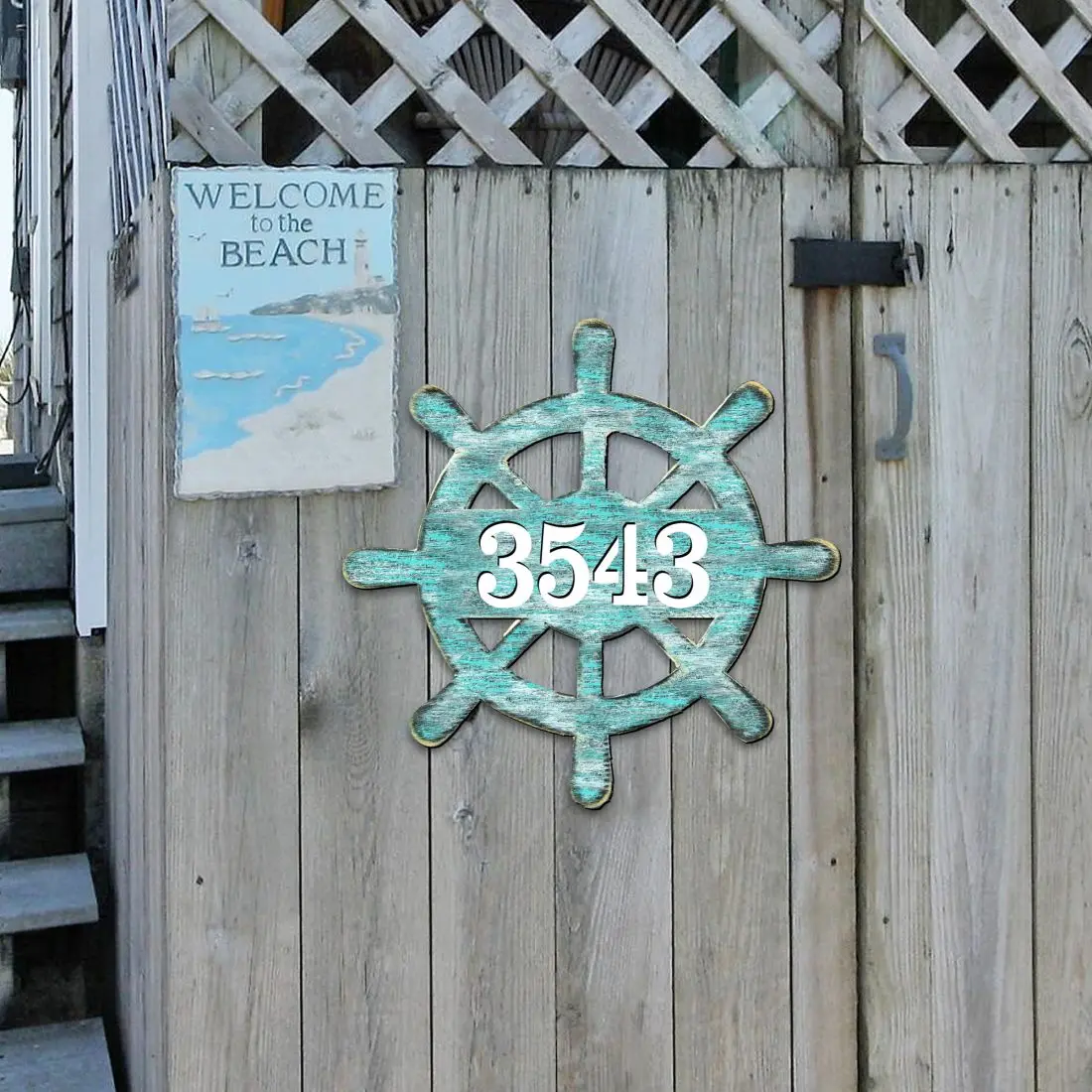 Designocracy MA98536-18 18 in. Captain Wheel Coastal House Number Sign - Decorative Artwork Wall Plaque, Home Supplies Gift for Coastal Home Enthusiasts