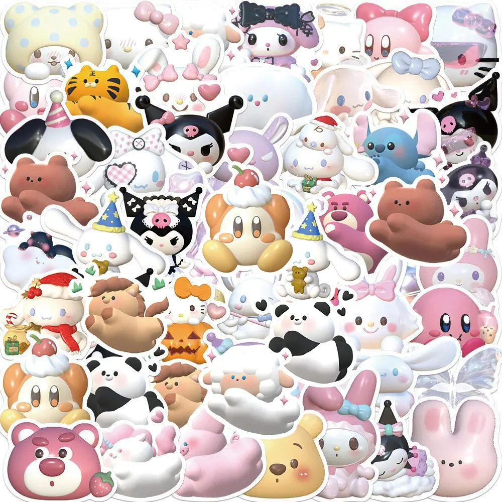 50Pcs Kawaii 3D Style Cartoon Stickers, Soft Puffy Aesthetic Mixed Characters Waterproof Vinyl Decals for Water Bottle Laptop Phone, Cute Stickers Gift for Teens Girls Kids   50  3D ， PVC ， /  / ，