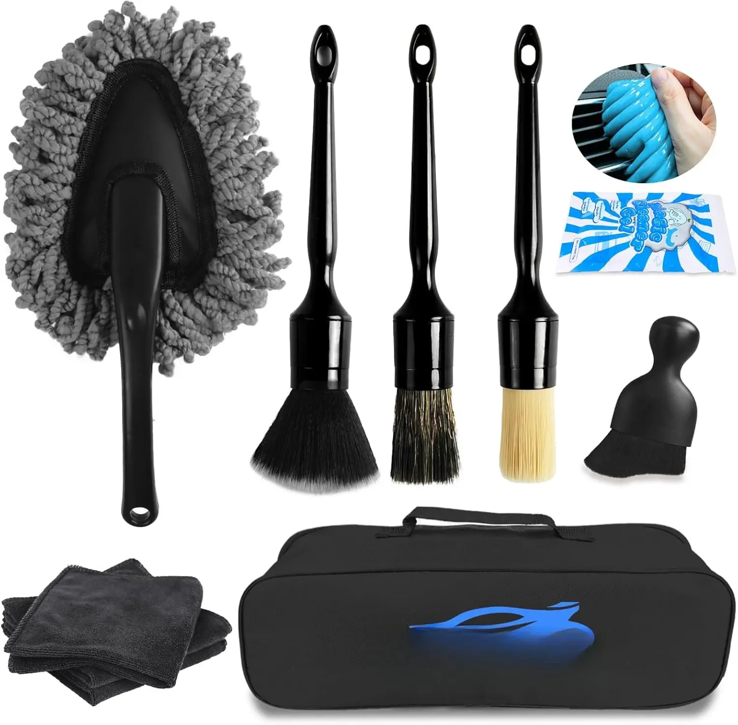 Auto Detailing Kit - 10- Interior Cleaner Set with Brushes, Duster, Gel, Microfiber Cloths & Organizer Bag for  Cleaning