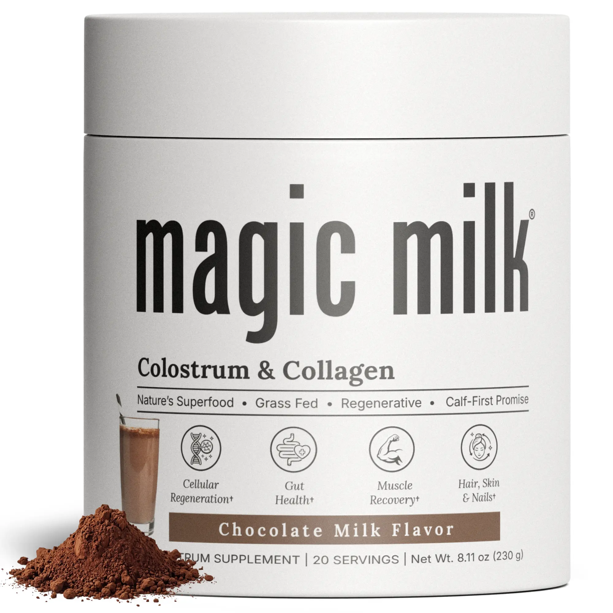 Magic Milk - New Zealand Grass Fed Colostrum & Collagen | Chocolate Milk Flavor | Supports Gut Health, Skin, Hair, Immune System | 20 Servings