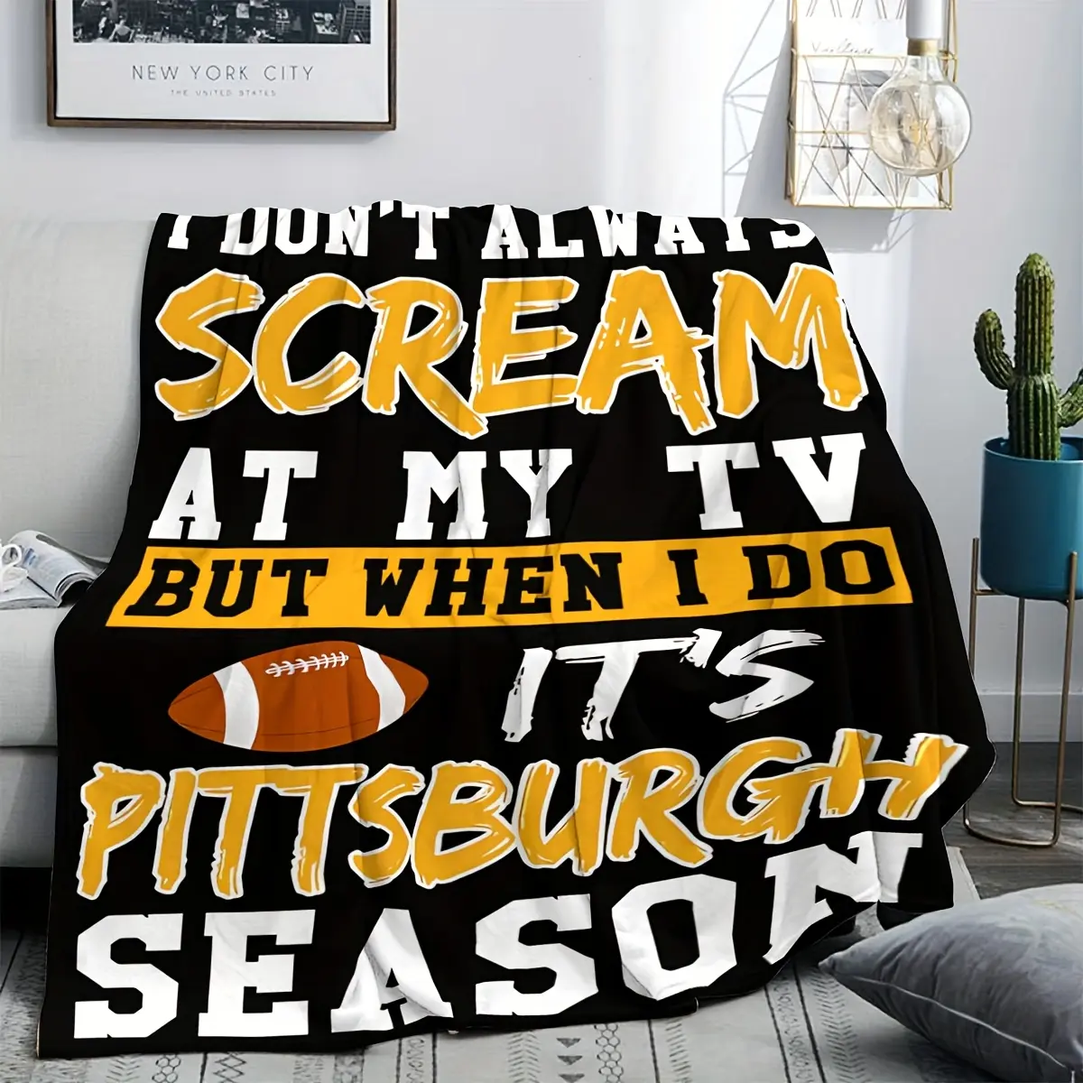 Pittsburgh Team Themed Breathable Durable Fade-Resistant 60*80 in Polyester Flannel Blanket, All-Season Comfort, Machine Washable, Ideal for Sofas & Travel, Perfect Gift for Sports Fans, Modern