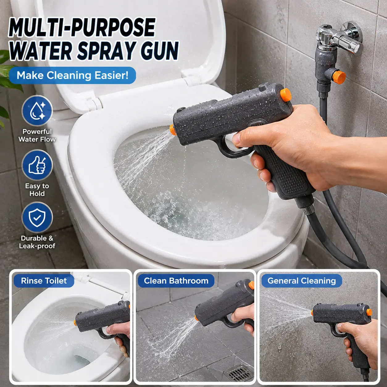 Handheld Toilet Bidet Sprayer & Shower Head - ABS Plastic Cleaning Tool with Adjustable Water Pressure, Water Control, Flexible Hose, Easy-Install Kit for Personal Hygiene, Pet Washing