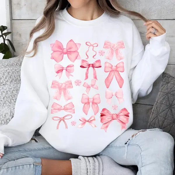 Coquette Pink Bow Sweatshirt, Cute Girly Sweater for Women, Trendy Valentine Crewneck, Soft Aesthetic Bow Top, Romantic Gift for Her