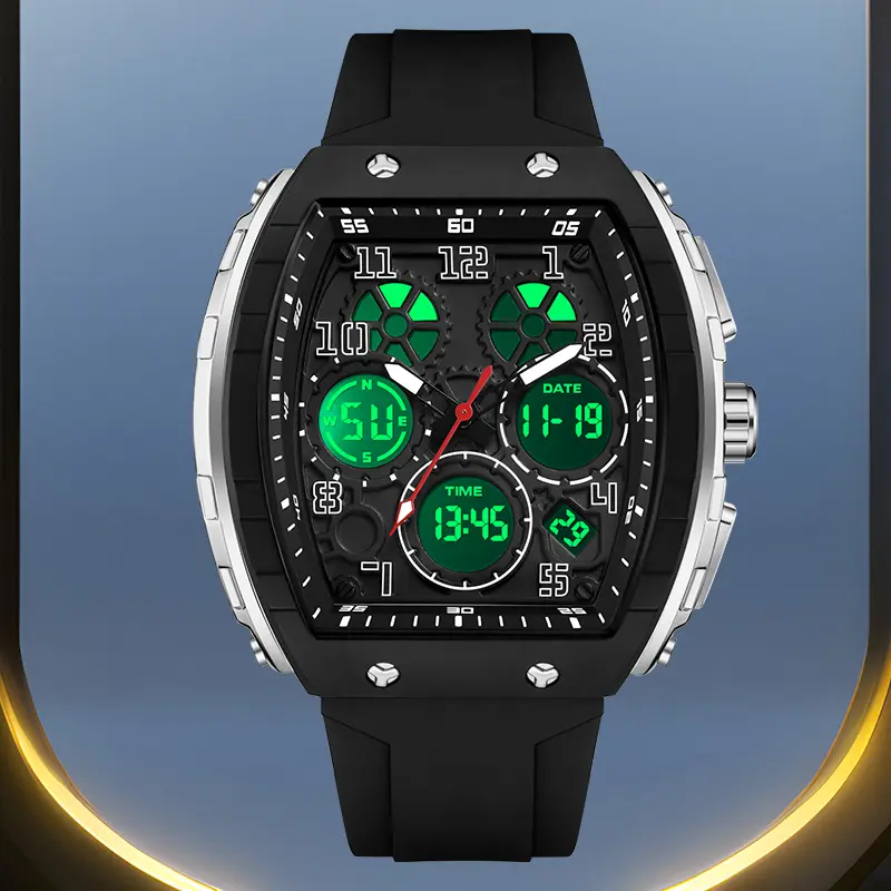 Men's Minimalist Digital Watch - Casual Streetwear Style with Barrel-Shaped ABS Case, Soft Strap, Night Light, 30M - 50M Water Resistance, Watches, Clasp, Electronic