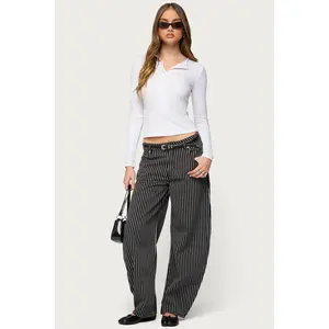 Pinstripe Low Rise Barrel Leg Jeans