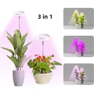 LED Plant Grow Lights Full Spectrum for Small Indoor Plants Height Adjustable 5V 2A Adapter 3/9/12H Timer 9 Brightness Levels Angel Ring 1 Pack