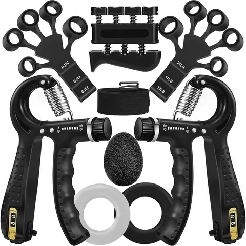 Unisex 5-PCS Adjustable Grip Strength Trainer Kit - Silicone Alloy Accessory with Progress Counter, Hand Gripper, Finger Exerciser, Stress Relief Ball, Forearm Workout Ring for Muscle Building, Hand Recovery